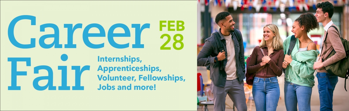 Event theme graphic, a group of diverse students gathering on campus