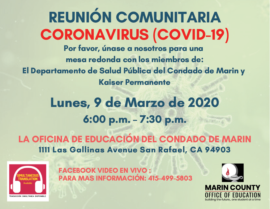 Announcement: Coronavirus Community Meeting March 9, 2020 in Spanish