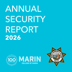 2026 Annual Security Report thumbnail featuring College of Marin and Marin Community College District Police Department logos